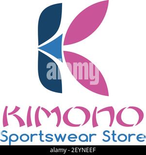 Sportswear store Kimono vector icon in pink and blue colors. Sports shop or for sports equipment or accessories vector badge isolated on a white backg Stock Vector
