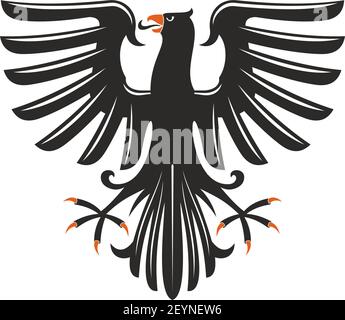 Heraldic eagle isolated bird with open wings. Vector black falcon or hawk with spread feather tail Stock Vector