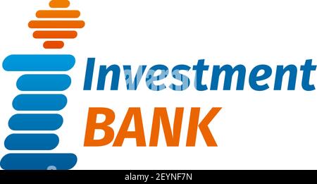 Investment bank vector icon isolated on a white background. Creative badge for financial organization branding in orange and blue colors. Concept of f Stock Vector