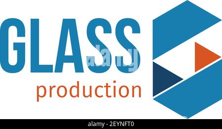 Glass production vector emblem. Vector badge for industry of glass. Abstract vector sign in blue and orange colors. Abstract sign isolated on white ba Stock Vector