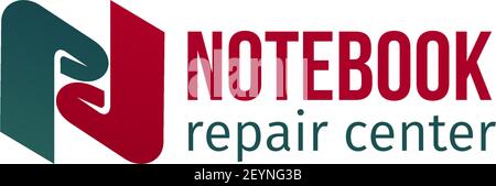 Notebook repair center vector icon isolated on a white background. Creative badge for service of repair computers and laptops. Professional fix techni Stock Vector