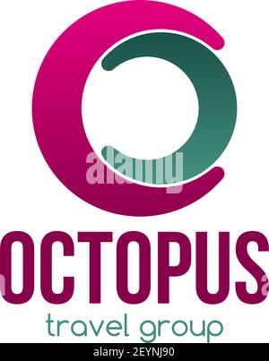 Octopus travel group vector sign isolated on a white background. Concept of traveling and journey, creative icon for travel agency. Concept of partner Stock Vector
