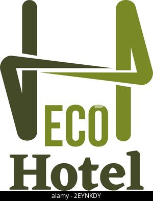 Eco hotel vector icon isolated on white background. Conceptual icon for hotels, cottages or eco friendly smart houses. Vector sign for wooden housing Stock Vector