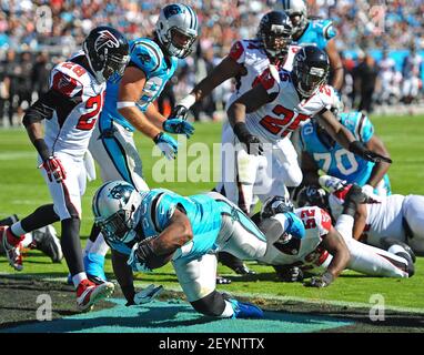 Carolina Panthers full back Mike Tolbert (35) celebrates his touchdown  during the NFL preseason football game