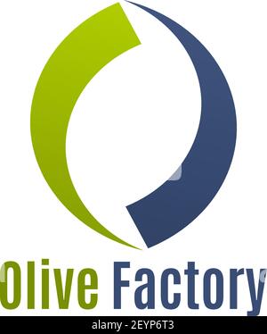 Olive factory vector sign isolated on a white background. Concept of process of olive oil production. Concept of growing tree and harvesting, eco prod Stock Vector