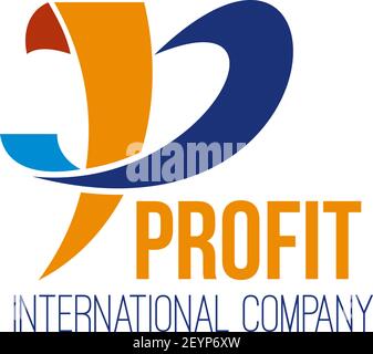 Profit international company vector icon isolated on a white background. Creative badge in blue and yellow colors for worldwide business. Internationa Stock Vector