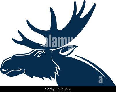Moose or wild elk isolated deer head with antlers. Vector stag hunting sport mascot Stock Vector