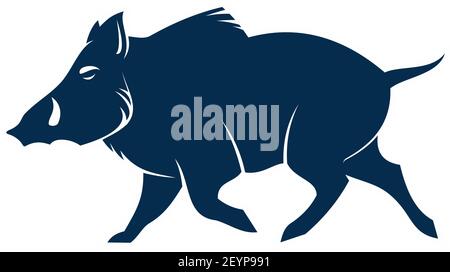 Boar wild pig isolated animal silhouette. Vector hog, warthog swine with tusks Stock Vector