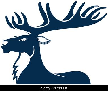 Moose with big antlers isolated elk animal profile view. Vector horned buck, forest stag Stock Vector