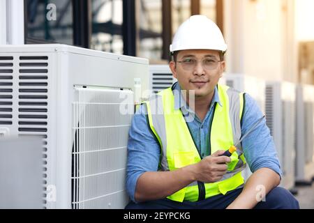 Ac air appliance change checking clean condition Stock Photo