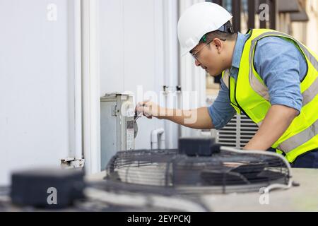 Ac air appliance change checking clean condition Stock Photo