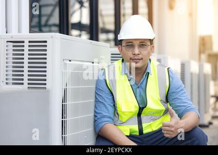 Ac air appliance change checking clean condition Stock Photo