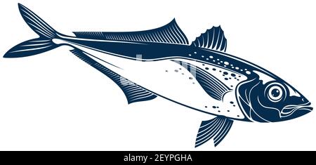 Horse mackarel with flounders, mackerel fishing sport emblem isolated bluefish mascot. Vector Scombridae saltwater fish, bluefin tuna. Aquatic animal, Stock Vector