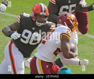 Washington Football Team's Antonio Gibson (24) runs away from Buffalo Bills  defenders for a touchdown during the first half of an NFL football game  Sunday, Sept. 26, 2021, in Orchard Park, N.Y. (