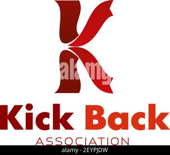 Kick back symbol for combat sports club corporate identity template. Red ribbon in shape of capital letter K icon for fighting sport, boxing and kickb Stock Vector