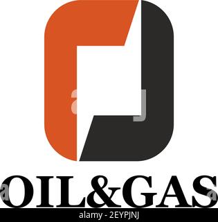 Oil and gas icon for industrial corporate identity template. Black and orange abstract symbol for oil refinery plant emblem, fuel, energy, petroleum o Stock Vector
