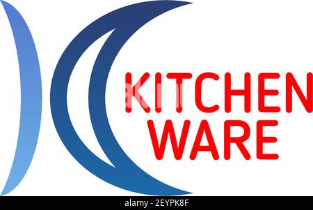 Kitchenware icon for kitchen utensil and cooking tool branded emblem. Corporate identity abstract font of blue alphabet symbol of letter K for busines Stock Vector