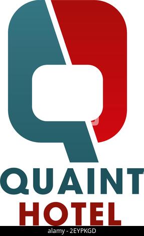 Hotel or hostel letter Q icon of quaint travel accommodation. Vector isolated letter Q for tourist holiday resort or vacation hotel and backpacker mod Stock Vector