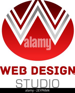 W letter icon for web studio design company. Vector isolated letter W on red circle symbol for digital designing or web site programing and designers Stock Vector