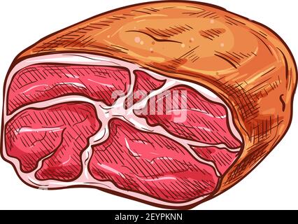 Ham piece sketch icon, beef or pork isolated vector. Shank half, farm food Stock Vector