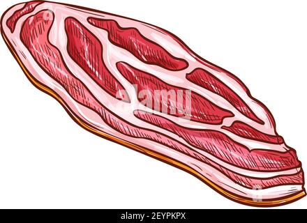 Marbled meat slice sketch icon, meat piece vector. Veal or beef, pork or mutton Stock Vector
