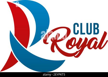 Royal club icon of R letter for yacht club or yachting sport. Vector isolated letter R in shape of boat or ship sail for marine sport or privilege man Stock Vector