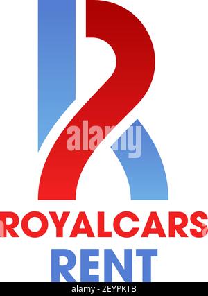 Royal cars rent R letter icon for car rental luxury service or carsharing agency. Vector isolated letter R in road shape for car sharing or carpool pr Stock Vector