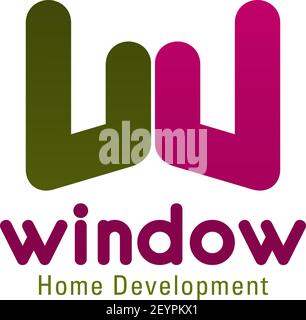 Window home development vector sign. Emblem for home interior design company. Concept of real estate and professional interior development. Badge for Stock Vector