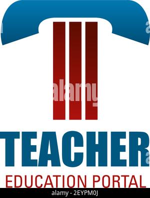 Teacher symbol for educational portal emblem template. Red and blue capital letter T of business identity font for science research, education and bac Stock Vector