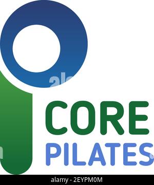 Pilates studio icon for health center or fitness sport club branding design. Corporate identity abstract font of blue and green alphabet letter P for Stock Vector