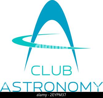 Astronomy symbol for science club emblem design. Abstract modern font of alphabet letter A, composed of blue planetary rings for observatory or planet Stock Vector