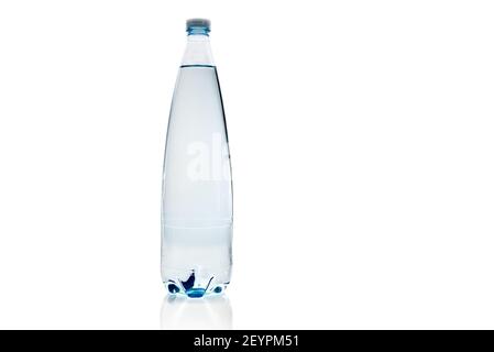 plastic bottle of water with reflection isolated on white background, copy space Stock Photo