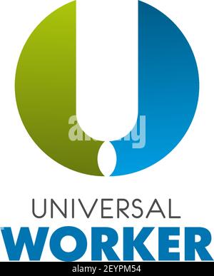 Universal worker U letter icon for home repair service or house renovation and construction company. Vector isolated letter U in shape of wrench spann Stock Vector