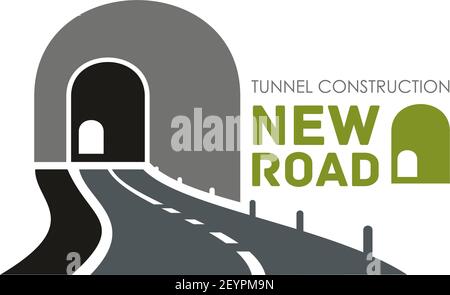 Tonnel construction vector sign. Vector icon with roadway and tunnel, concept of transportation and road technology. New road company vector badge iso Stock Vector