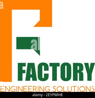 Engineering factory F letter icon for engineer and construction company. Vector letter F symbol for building technology or industrial innovation or en Stock Vector