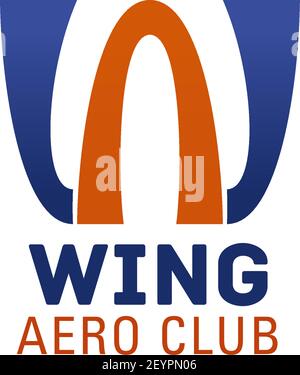 Aero club letter W icon of airplane or aircraft customs company or pilot team. Vector isolated wings symbol of letter W for aviation and air adventure Stock Vector