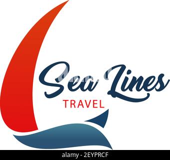Vector sign for sea lines travel company. Concept of yachting and summer tourism. Vector badge for travel agency, isolated on white background. Concep Stock Vector