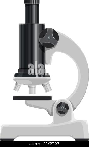 Microscope medical and biology science research tool. Vector isolated school or college laboratory education microscope Stock Vector