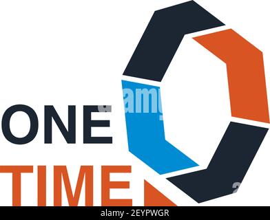 One time abstract vector sign. Creative vector badge for any company. Emblem in blue, red and black colors, isolated on white background. Symbol of ti Stock Vector