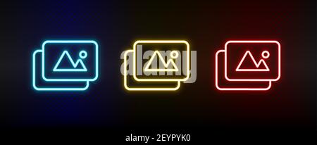 Photo, picture neon icon set. Set of red, blue, yellow neon vector icon Stock Vector
