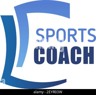 Sports coach icon for fitness instructor business card template. Sport club, health center or gym corporate identity font of blue letter C for persona Stock Vector