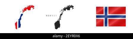 Norway. Map with masked flag. Detailed silhouette. Waving flag. illustration isolated on white. Stock Photo