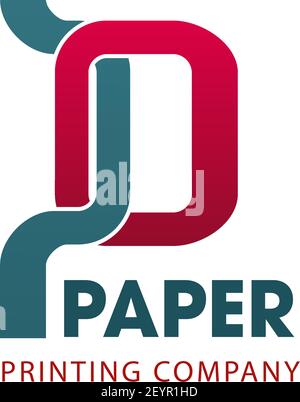 Paper printing company symbol for business card template. Abstract letter P, composed of red and gray geometric shapes. Corporate identity font for pr Stock Vector