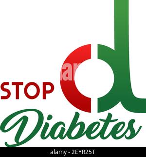 Stop diabetes medical icon for health care concept. Medicine and science corporate identity emblem with letter d. Green and red abstract alphabet font Stock Vector