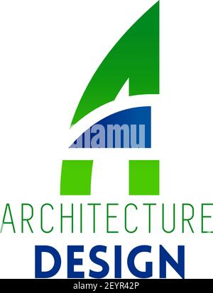 Architecture design icon of A letter for interior or house construction company. Vector isolated letter A in geometric shape shape for architect desig Stock Vector