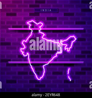 INDIA outline map with neon glowing lines on dark background ...