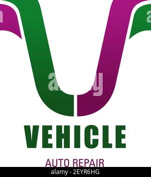Vehicle repair V letter icon for auto repair service station. Vector letter V symbol for motorcycle or bicycle spare parts and repair shop or sport bi Stock Vector