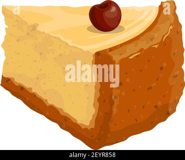 Piece of cake with berry on top isolated bakery. Vector baked food with cherry Stock Vector