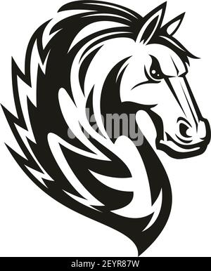 Racehorse animal, equestrian sport mascot, isolated horsey tattoo. Vector mustang horse head Stock Vector