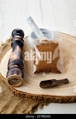 Mixture of different spices in plastic packaging Stock Photo